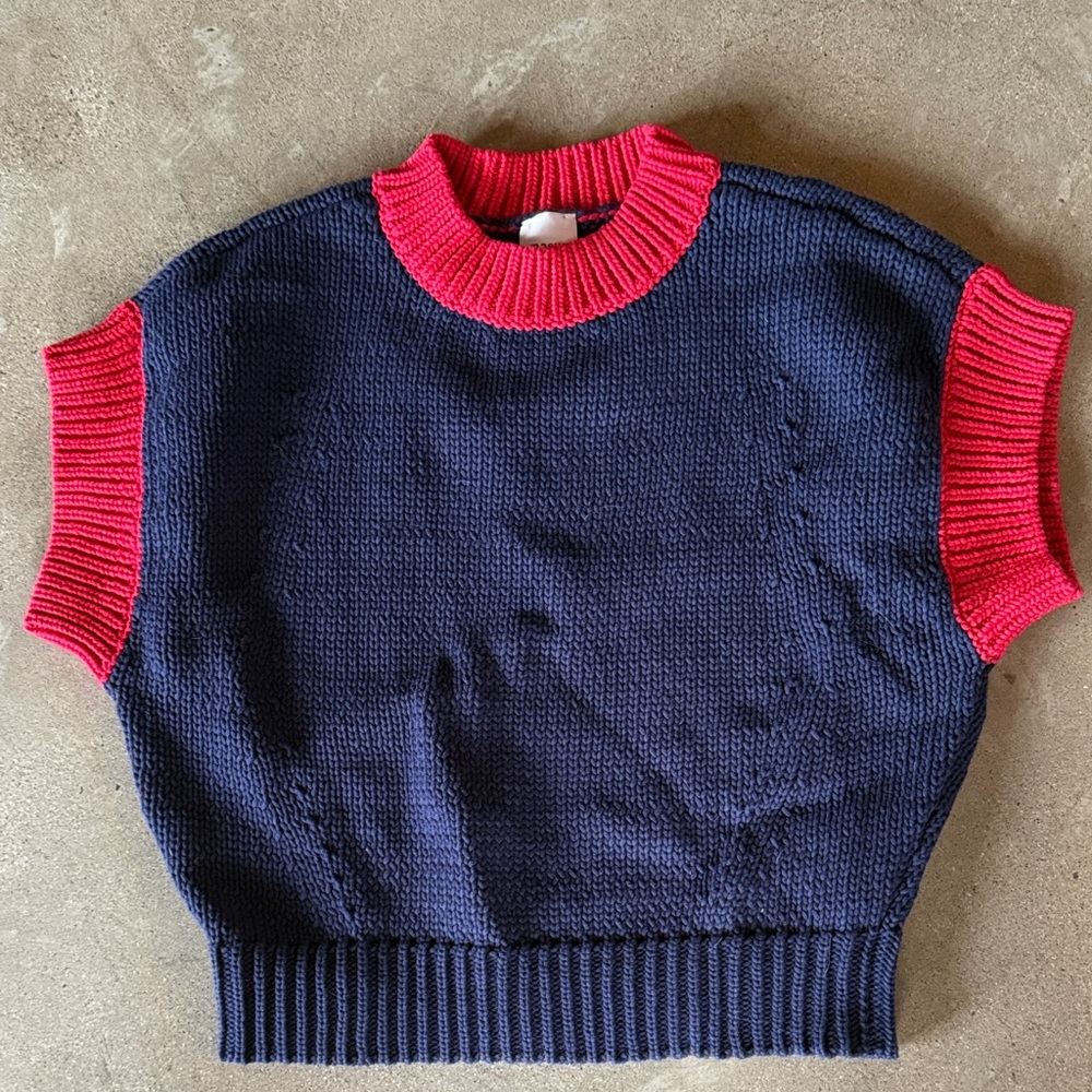 Maeve Navy and Red Crew Neck short sleeve Sweater top